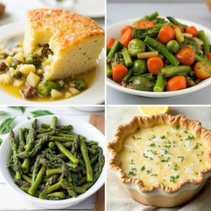 Best Vegetable Sides for Chicken Pot Pie Since chicken pot pie is rich and creamy, vegetables make an excellent side dish by adding freshness, color, and texture to the meal. The right vegetables can lighten the dish, offering a contrast to the hearty, buttery crust and filling. Here are some of the best vegetable sides to pair with your chicken pot pie: 1. Roasted Brussels Sprouts Brussels sprouts have a slightly nutty and bitter taste, which balances the richness of the pot pie. Roasting them with olive oil, garlic, and a pinch of salt caramelizes their edges, adding a crispy texture. For a touch of sweetness, you can drizzle them with balsamic glaze or mix in some cranberries. 2. Garlic Green Beans Green beans are a simple yet flavorful side dish. Lightly sautéed with garlic and butter or roasted with a sprinkle of almonds, they provide a satisfying crunch. Their natural freshness cuts through the creamy filling of the pot pie, making every bite more enjoyable. 3. Honey-Glazed Carrots Carrots bring natural sweetness, which contrasts nicely with the savory flavors of chicken pot pie. Toss them in a light honey glaze and roast them until they’re slightly caramelized for an irresistible side. You can also add a dash of cinnamon or thyme for extra depth. 4. Steamed or Roasted Asparagus Asparagus is a fantastic side because of its fresh and slightly grassy flavor. You can steam it for a lighter option or roast it with olive oil, lemon juice, and parmesan for an extra layer of taste. The lemon enhances the dish’s overall flavor, making it taste lighter and more vibrant. 5. Sautéed Spinach or Kale Leafy greens like spinach or kale are packed with nutrients and provide a great textural contrast. Sauté them with a bit of olive oil, garlic, and a squeeze of lemon to enhance their flavor without overpowering the main dish. 6. Roasted Cauliflower Cauliflower, when roasted, takes on a slightly nutty and crispy texture that pairs well with the creamy nature of pot pie. Tossing it with olive oil, paprika, and parmesan makes it an even more flavorful side. 7. Grilled Zucchini and Squash Zucchini and squash are light vegetables that absorb flavors well. Grilling them with a bit of seasoning adds a subtle smoky touch, making them an excellent pairing for chicken pot pie.