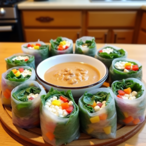 Hearty Veggie Rolls with Peanut Sauce