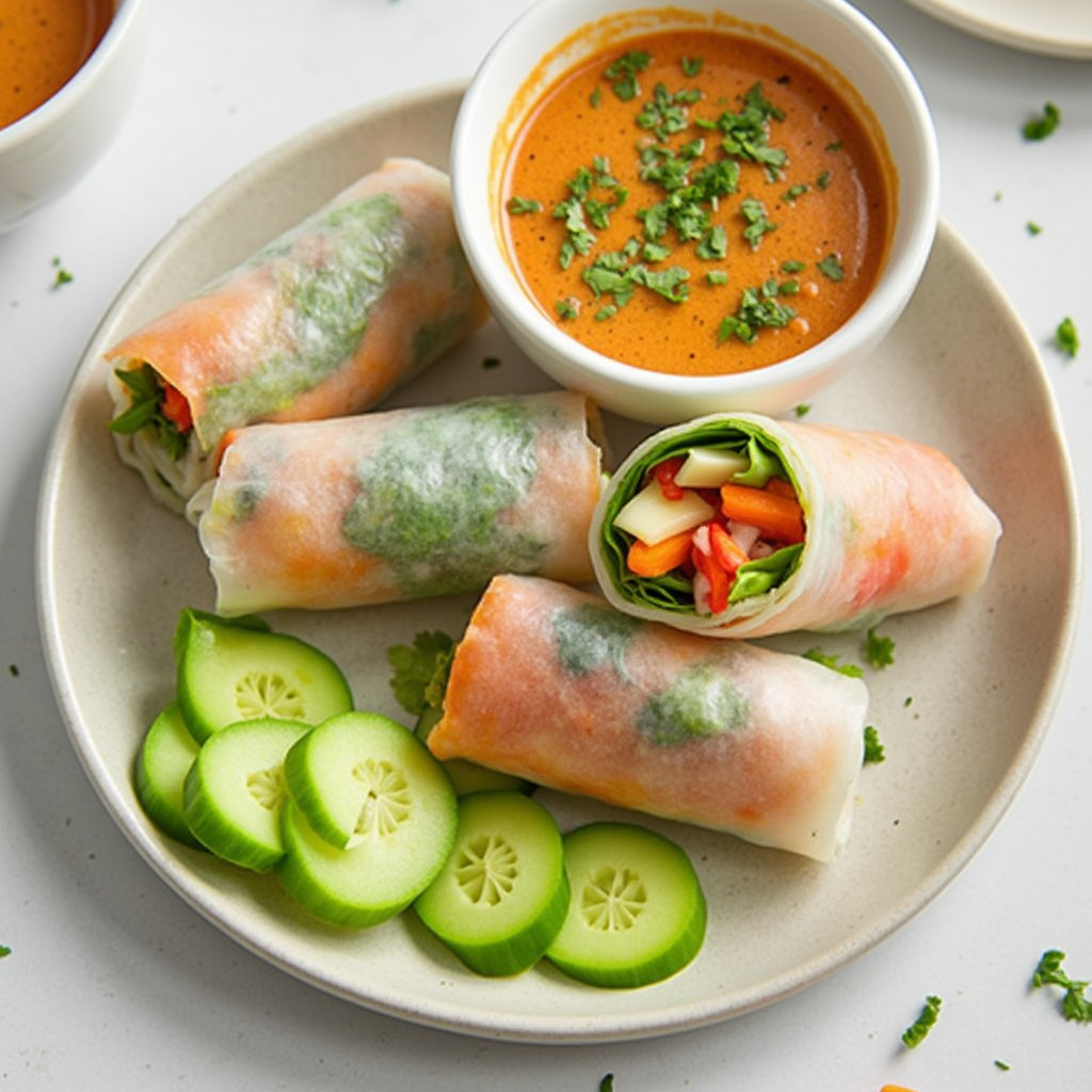Hearty Veggie Rolls with Peanut Sauce